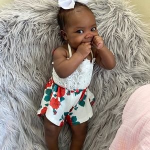 Rose pattern halter back romper